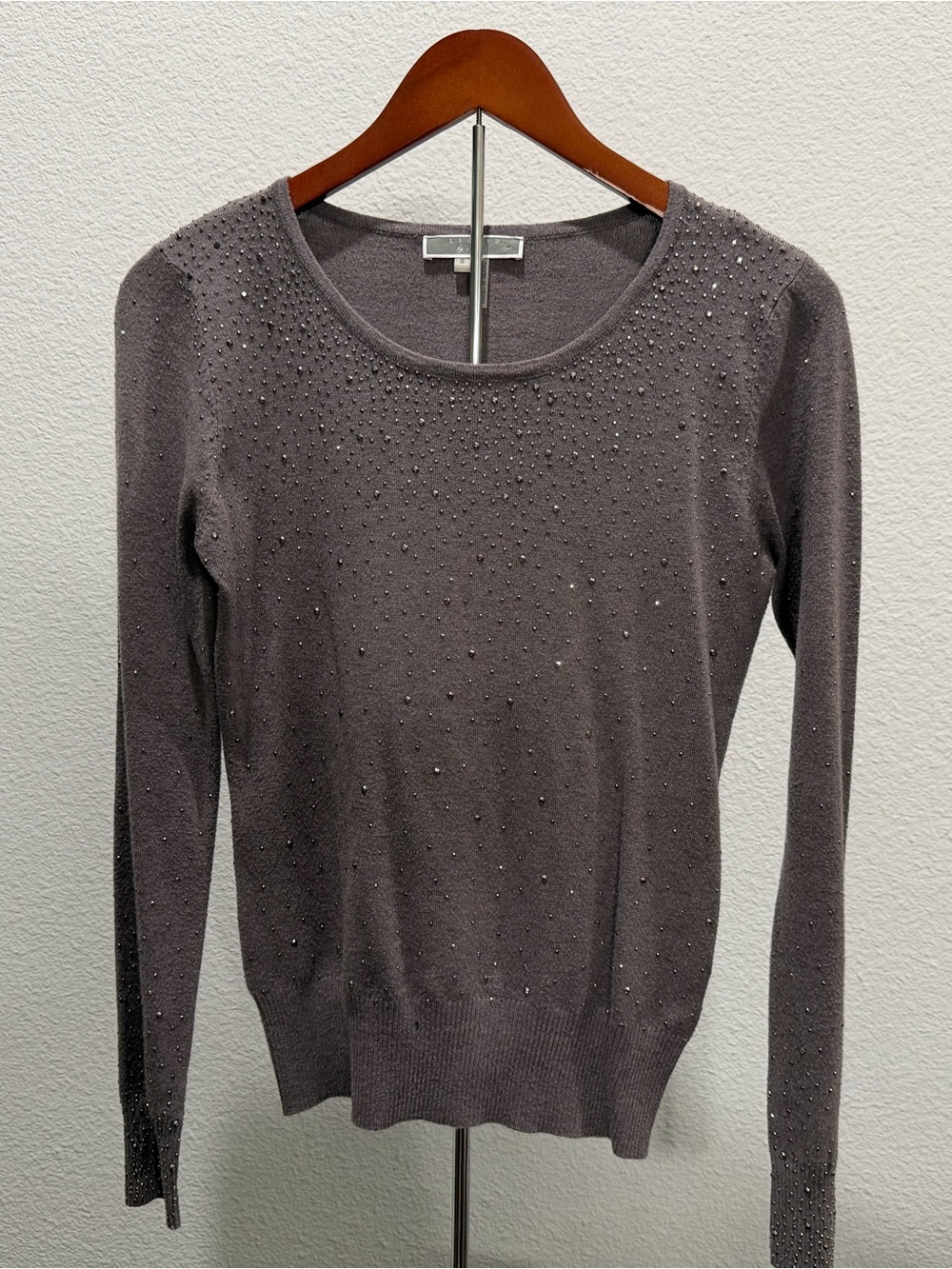 Embellished Gray Crewneck Sweater